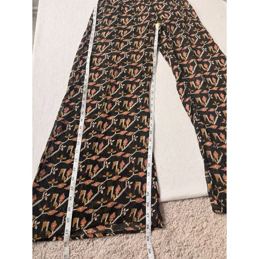 Dolan 100% Silk Printed Wide Leg Jumpsuit Black Floral Tie Shoulder Medium USA - Picture 6 of 6